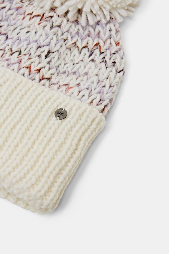 Bonnet à pompon en maille à teneur en laine, OFF WHITE, detail image number 1
