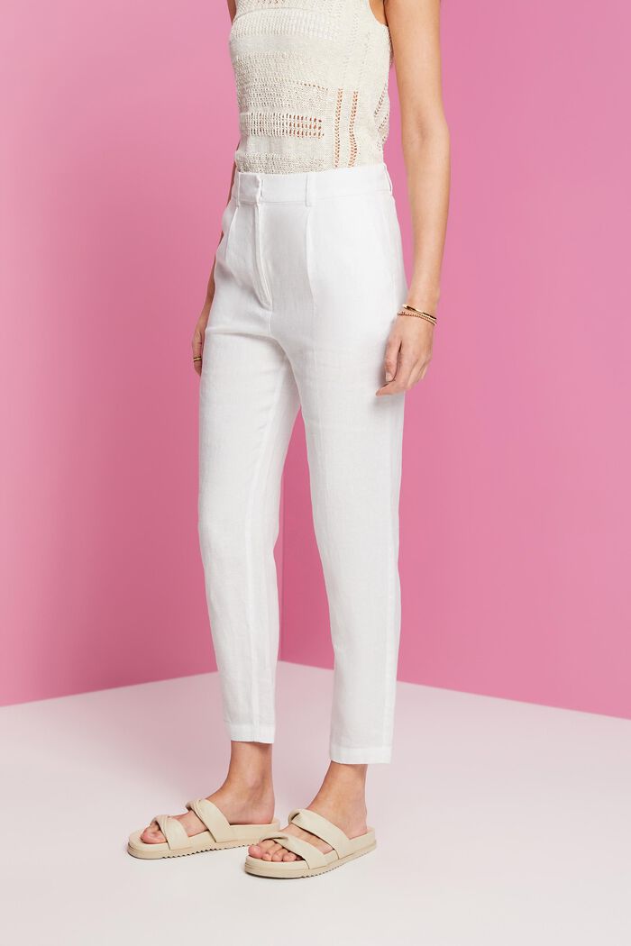Pantalon raccourci en lin, WHITE, detail image number 0