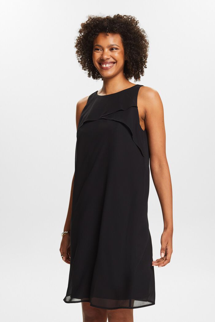 Mini-robe sans manches en crêpe mousseline, BLACK, detail image number 0