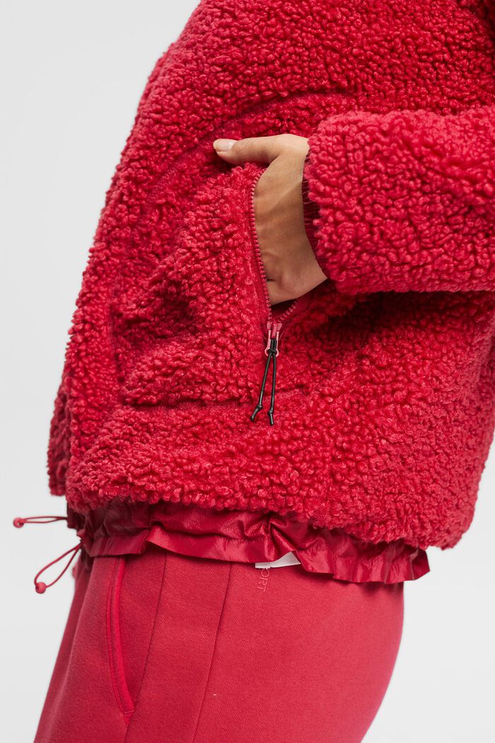 Cardigan zippé en polaire peluche à capuche, CHERRY RED, detail image number 4
