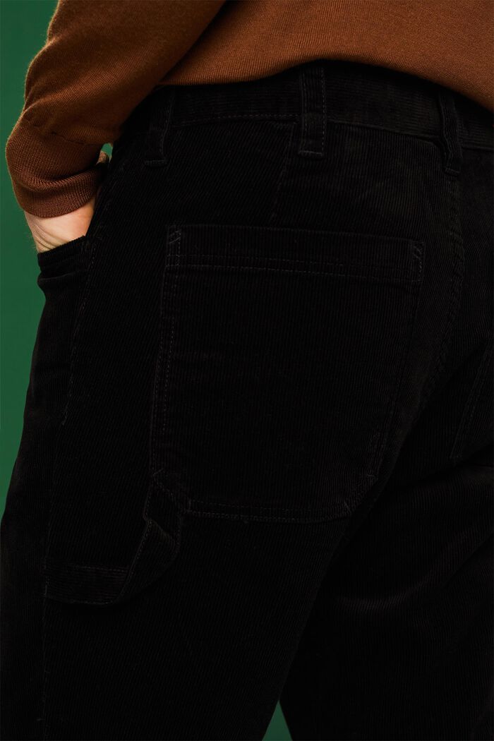 Pantalon en velours côtelé de style carpenter à coupe droite, BLACK, detail image number 4