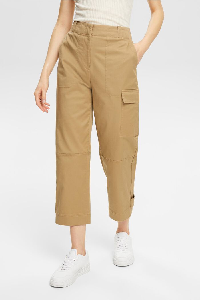 Pantalon raccourci style cargo, KHAKI BEIGE, detail image number 0