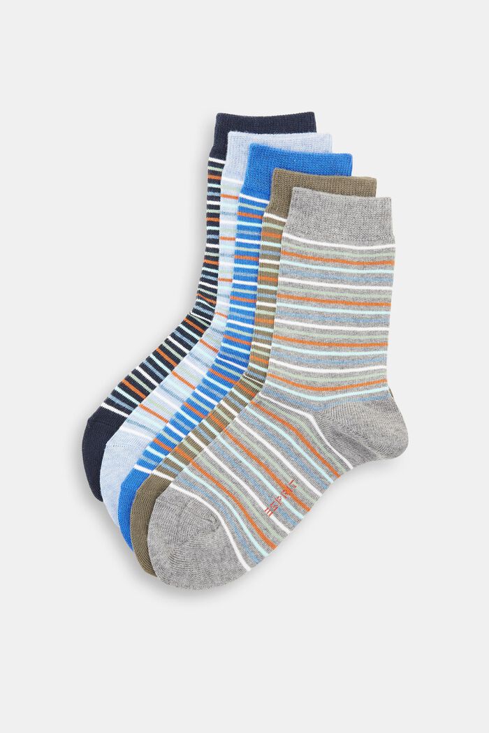 Lot de chaussettes à rayures, en coton biologique mélangé, BLUE/GREY, overview