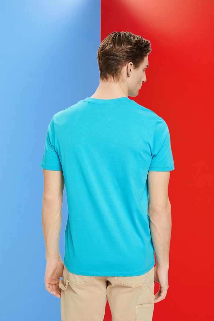 T-shirt en coton à encolure en V de coupe Slim Fit, AQUA GREEN, detail image number 3
