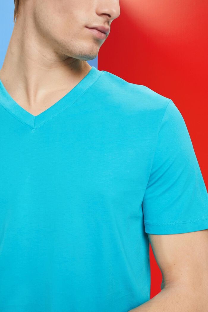 T-shirt en coton à encolure en V de coupe Slim Fit, AQUA GREEN, detail image number 2