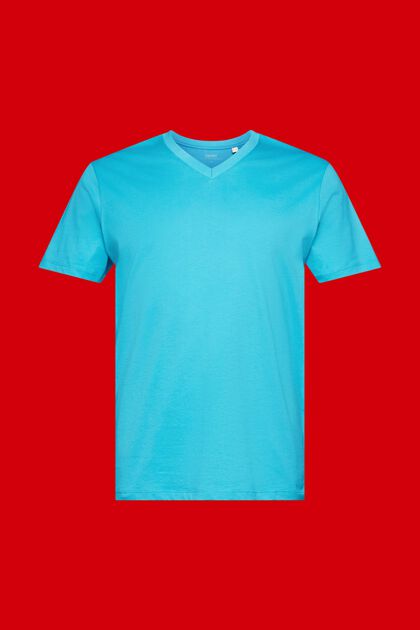 T-shirt en coton à encolure en V de coupe Slim Fit, AQUA GREEN, overview